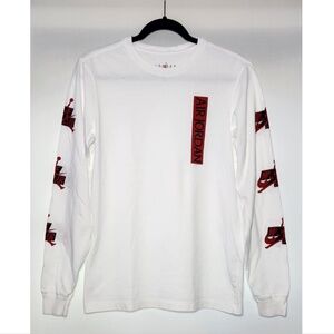 Air Jordan White Long Sleeve Graphic Tee | Nike Air Sleeve Logos | Small